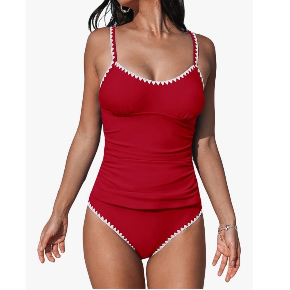 NWT CUPSHE Tankini Sets Two Piece Swimsuit Scoop Neck Shell Stitched Small